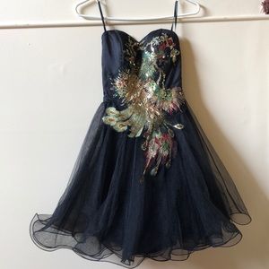 Strapless Peacock Party Dress
